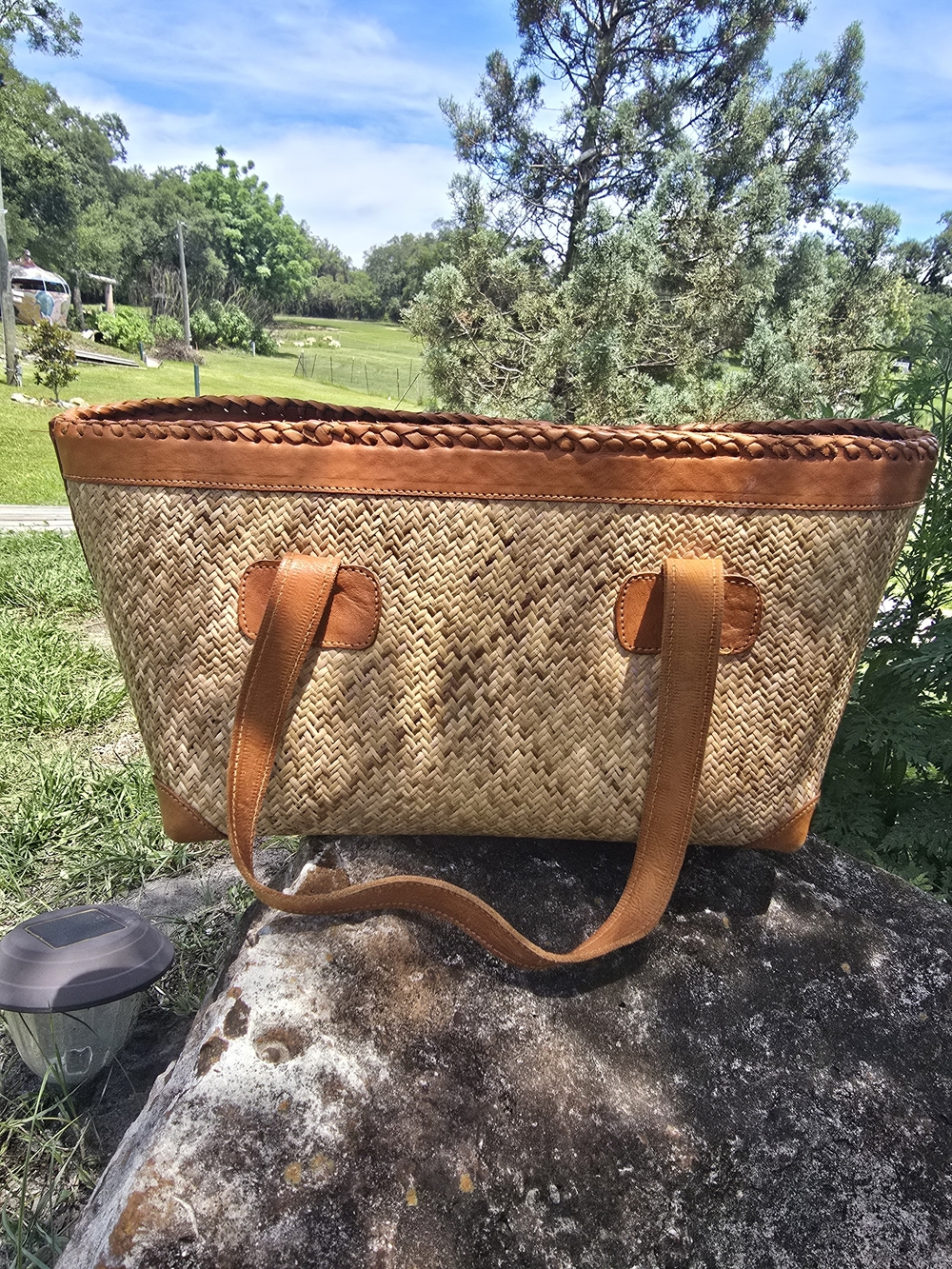 TLC Natural Woven Tote with Tan Leather Trim - Picture 2 of 10